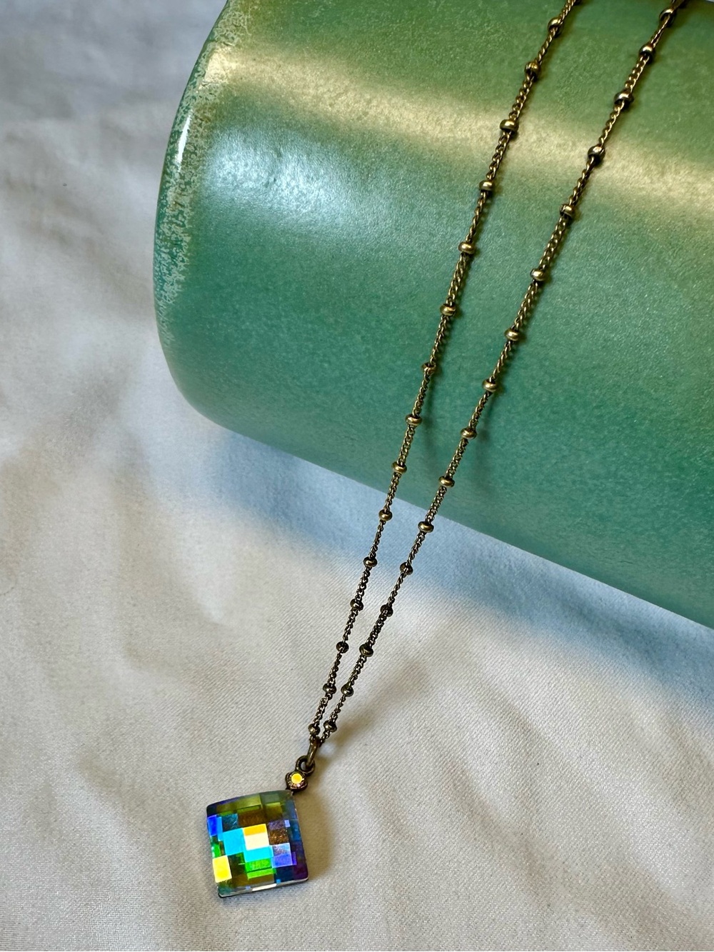Anne Koplik Designs Vintage-Style Square Crystal Prism Pendant Necklace